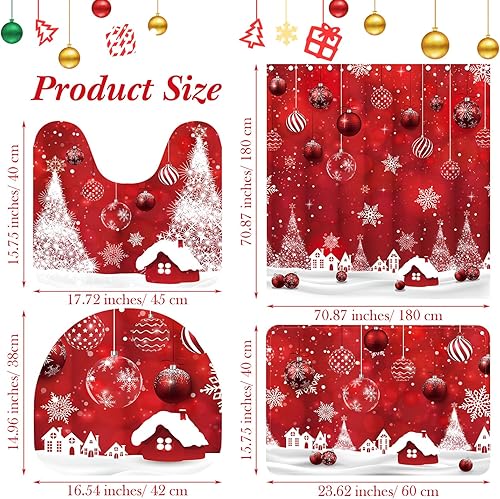 Miniatura 2 de Capoda Juego de 4 cortinas de ducha de baño, cortina de baño de Navidad con 12 ganchos, alfombras de baño antideslizantes, cubierta de tapa de