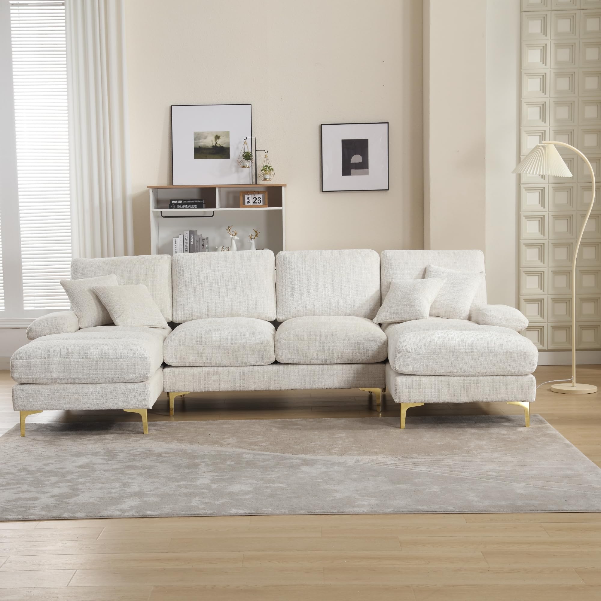 Lubvtti Sofá Moderno Grande de Chenilla en Forma de U con Asientos Dobles reclinables, sofá de Esquina, sofá 4 plazas para Sala de Estar/Dormitorio, Beige