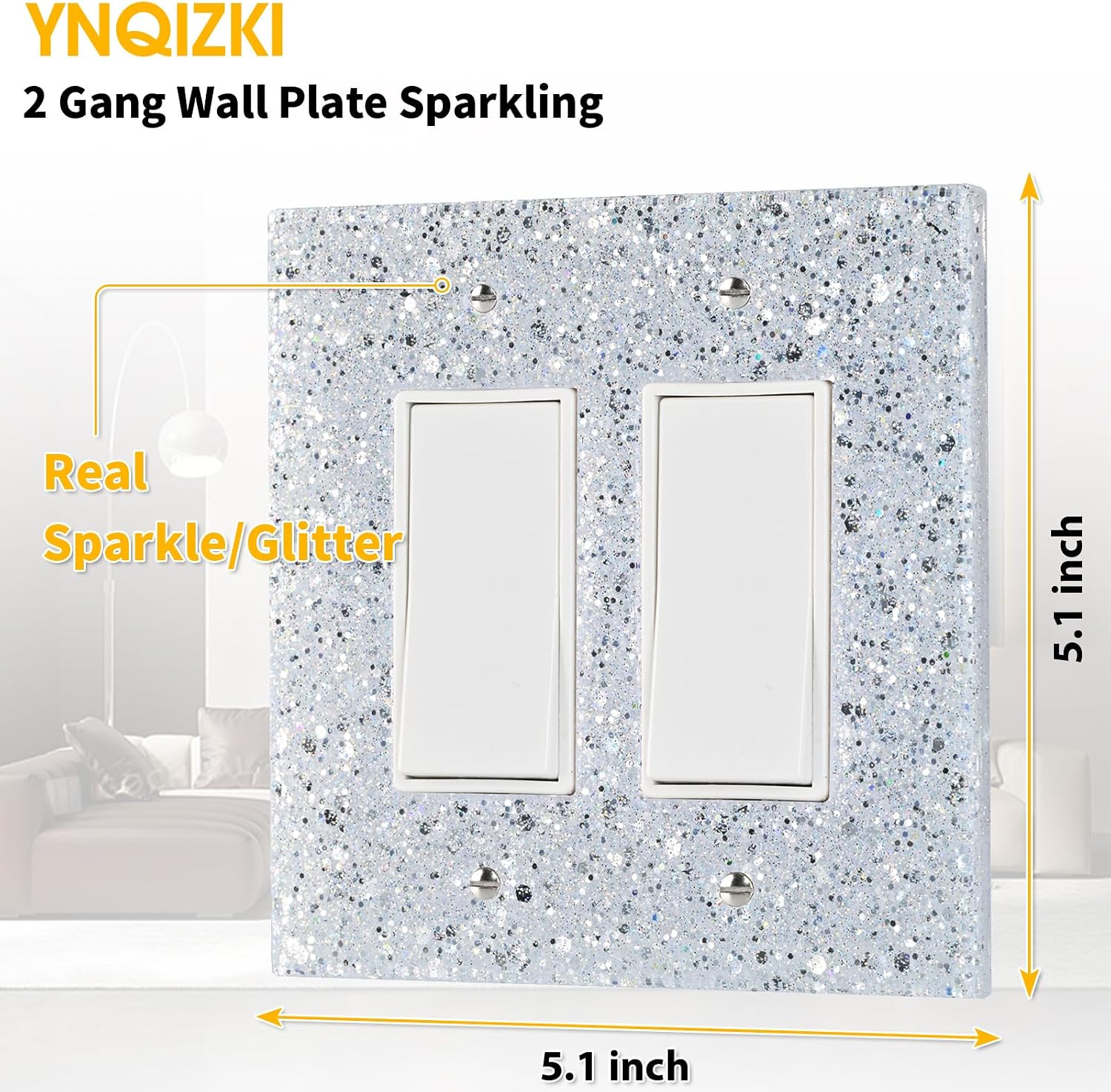 2-Gang Light Switch Cover Plate, Shiny Silver, 5.1"x5.1" image 4