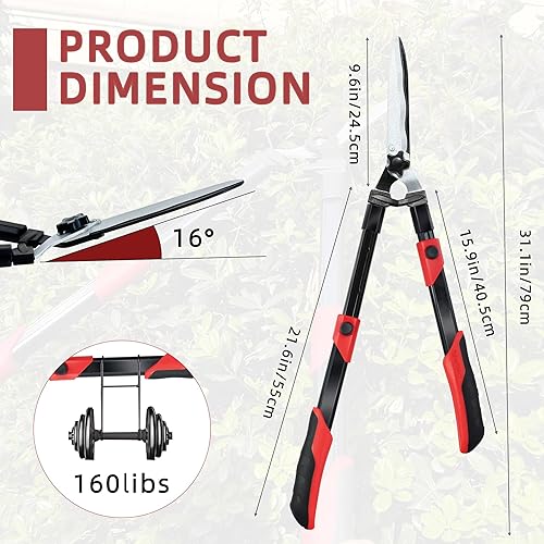 Miniatura 2 de Tijeras de cortasetos para recortar bordes, herramientas de jardín extensibles de 26 a 32 pulgadas, cortasetos ajustables con cuchillas onduladas