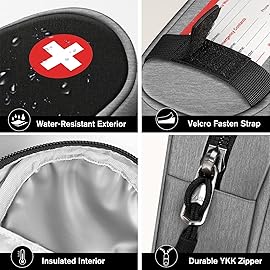 SITHON EpiPen Medical Carrying Case Insulated, Travel Medication Organizer Bag Emergency Medical Pouch Holds 2 EpiPens, Asthma Inhaler, Anti-Histamine, Auvi-Q, Allergy Medicine Essentials, Gray/Black