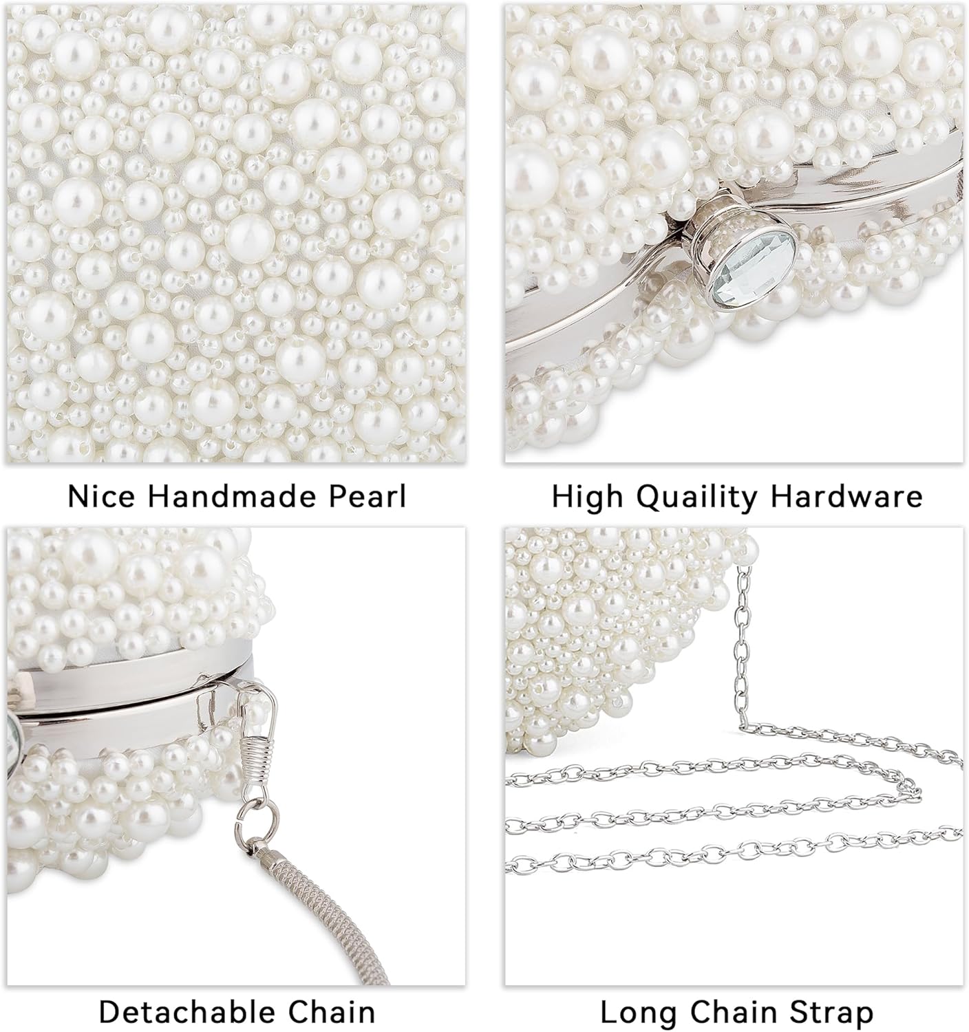 Tmore Heart Pearl Clutch Purse for Women,Beaded Evening Clutch Bag Wedding Party Purse Handbag - Image 5