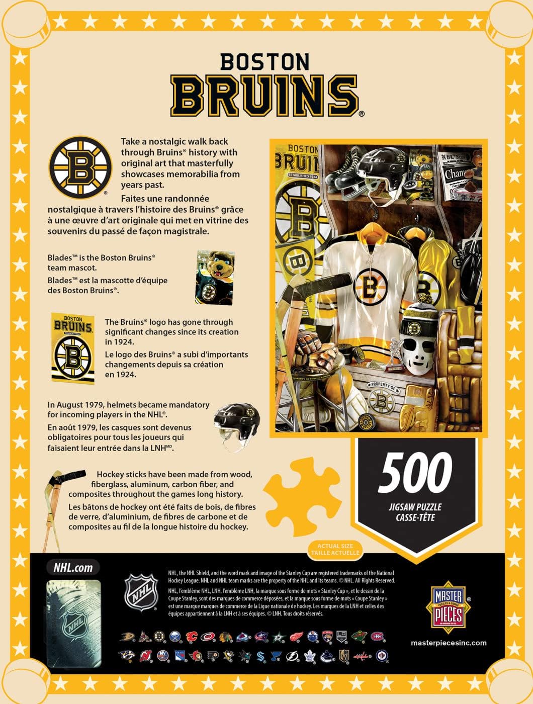 MasterPieces Game Day 500 Piece Jigsaw Puzzle for Adults - NHL Boston Bruins Locker Room - 15"x21"