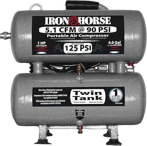 Iron Horse IHHD104L-AK - Compresor de aire portátil de 4 galones, 125 PSI máximo