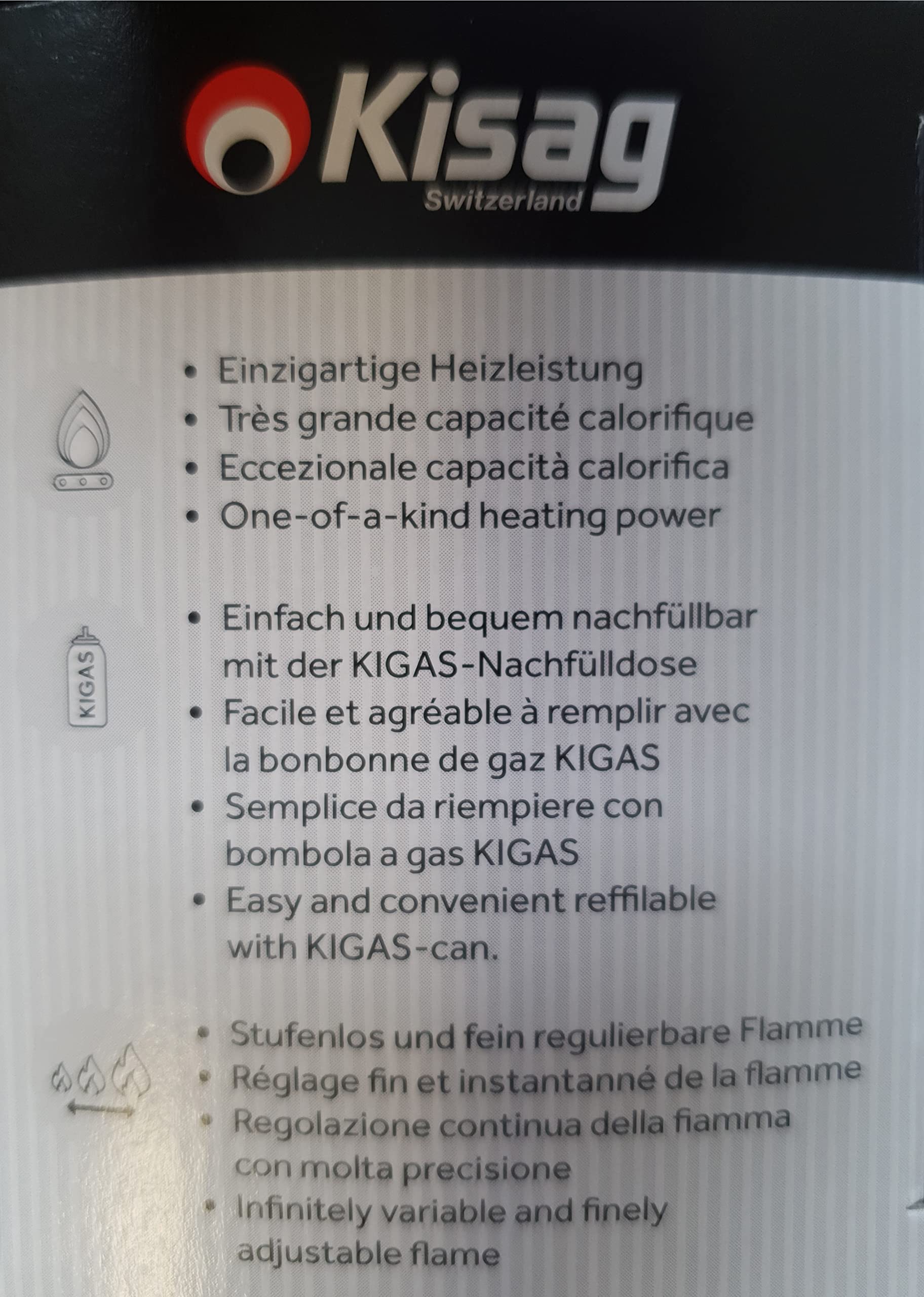 Kisag Brûleur à gaz de sécurité 8431 - 1,1 kW - Puissant brûleur à fondue en acier inoxydable noir