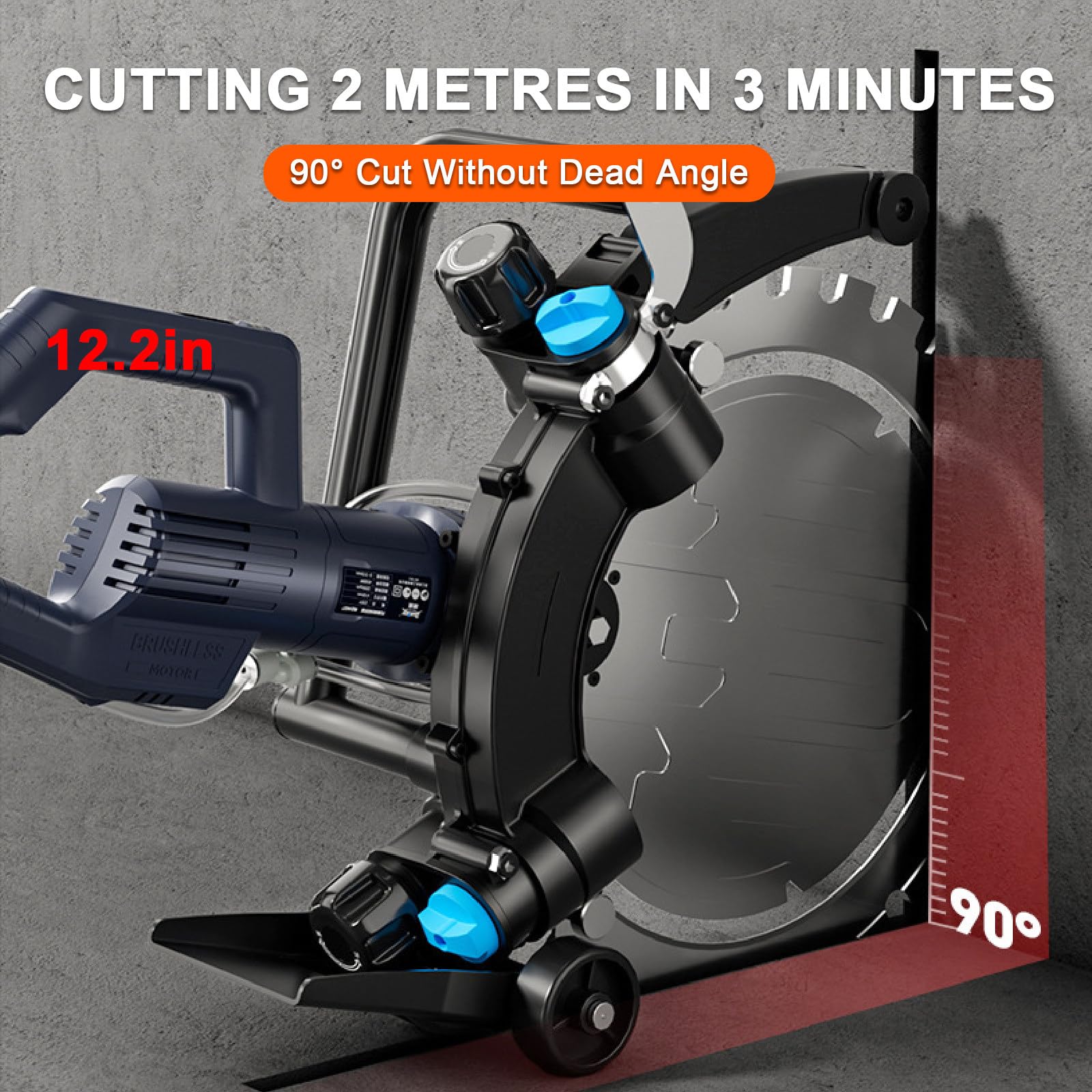 4500 W Piła Do Betonu Pierścieniowego, 3000 Rpm Elektryczna Piła Do Betonu, Bezszczotkowa Maszyna Do Cięcia Bruzd Ścian, Głębokość Cięcia 12 W, Z 2 Tarcze Diamentowe,SawBlades