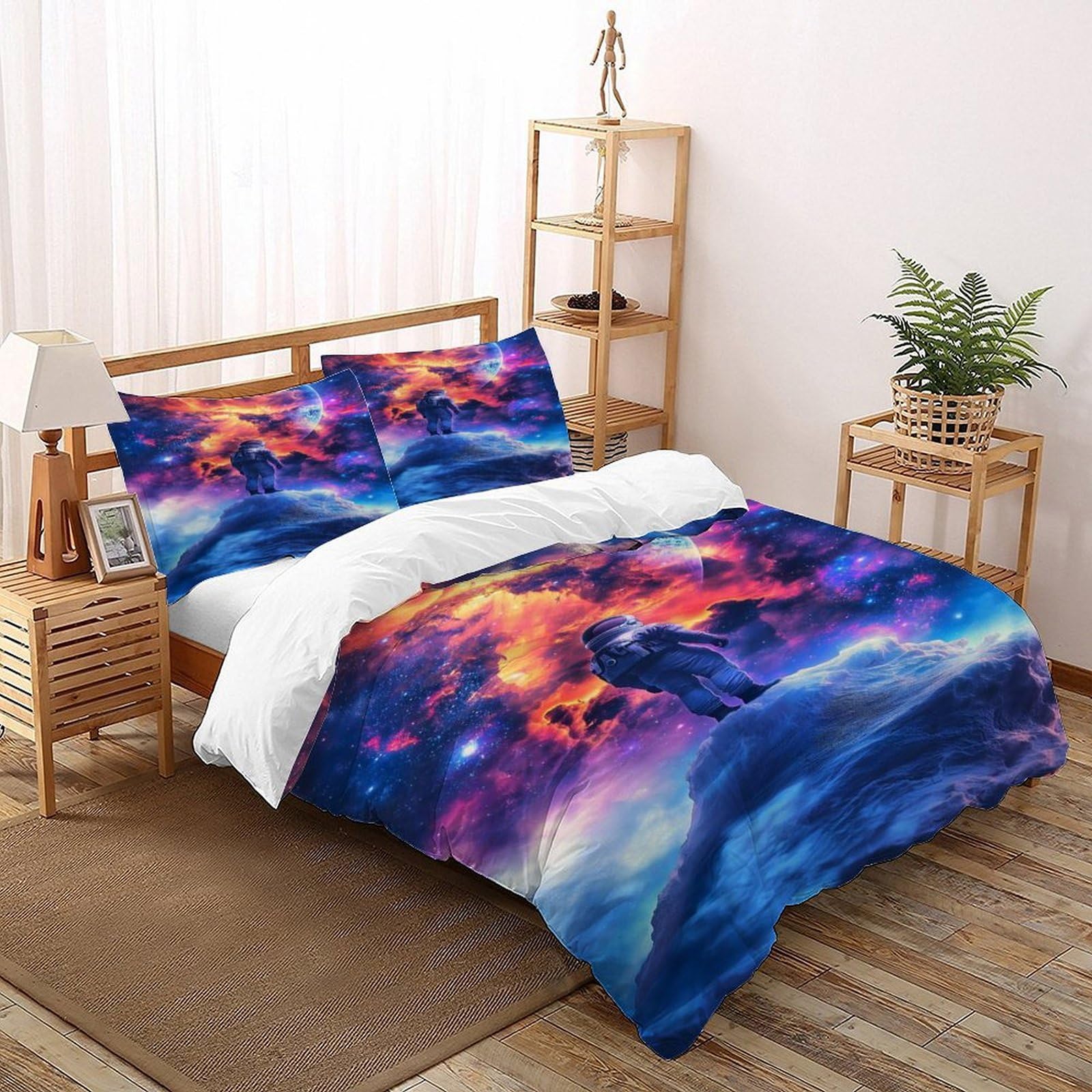 Housse de couette astronaute 200x200 ciel étoilé en microfibre pour chambre d'ado