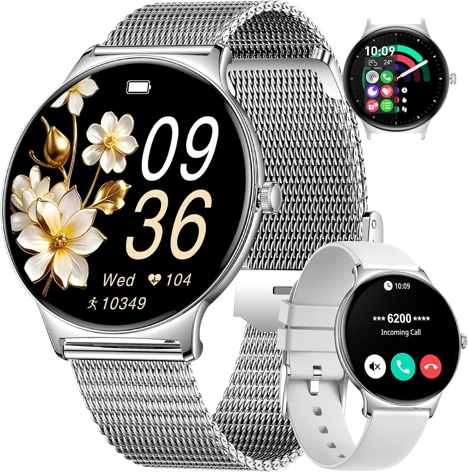 Smart Watch for Women Ultra-Thin with AMOLED Screen Bluetooth Call Women's Fashion Smartwatch IP68 Waterproof with Sleep/Pedometer 100+ Sport Modes Fitness Tracker for Android iOS