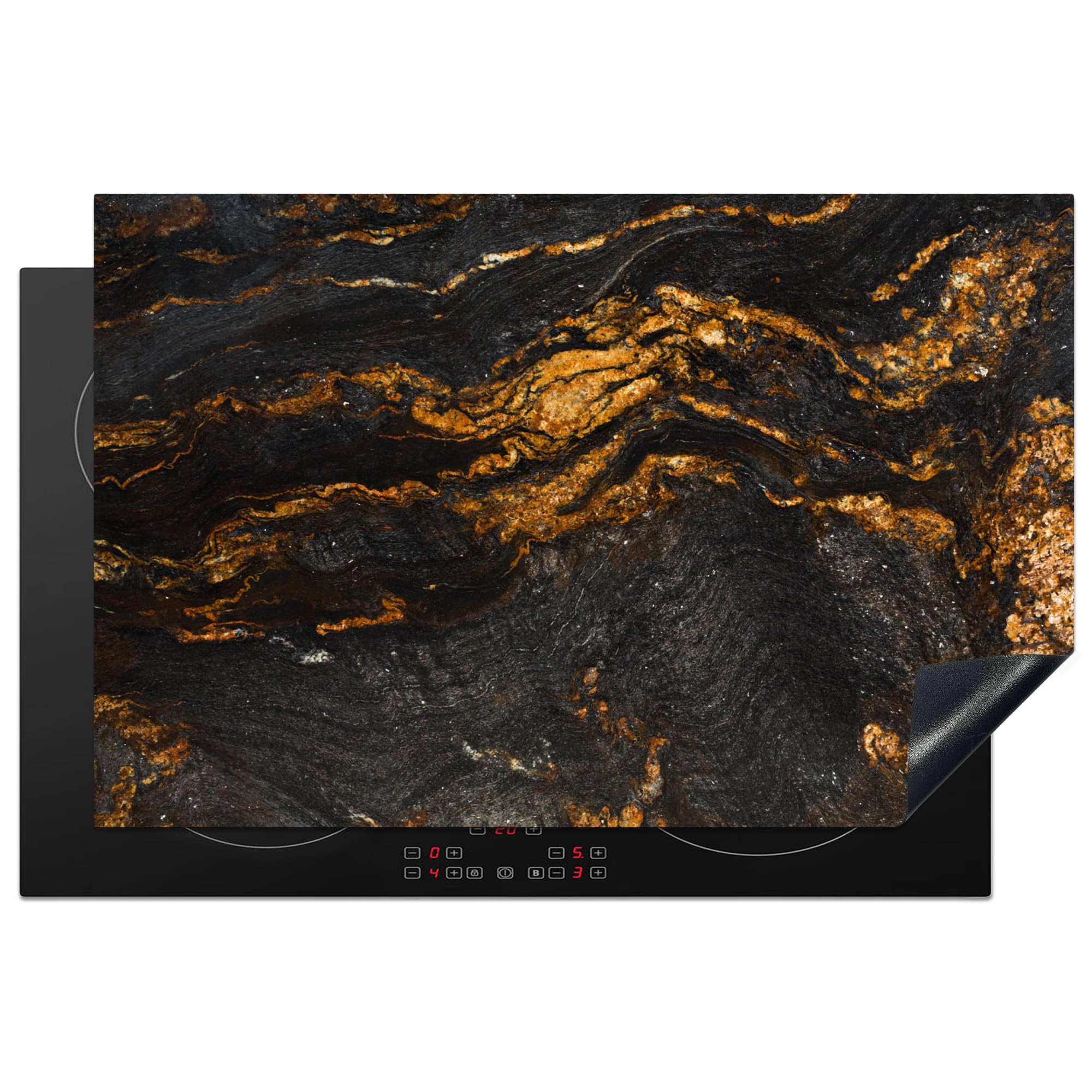 KitchenYeah© Induction Hob Cover Protector Mat 20.8"x32.1" / 81.6x52.7 cm Kitchen Universal Ceramic Covers for Electric Cookers Vinyl Marble - Limestone - Black - Gold - Marble Look - Luxe — image 1