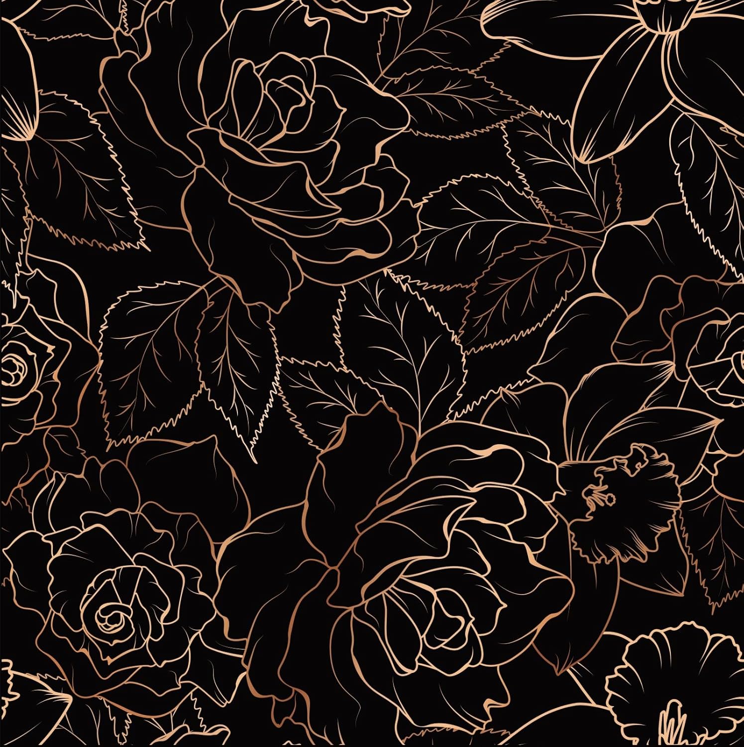 Copper Gold Floral Peel and Stick Wallpaper - Vintage Self-Adhesive Removable Wall Paper Contact Paper for Bedroom - Renter Friendly - 17.71"x236.2"