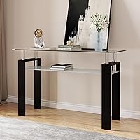 Vista 15 de Juego de 3 mesas auxiliares para sala de estar con 1 mesa auxiliar y 2 mesas auxiliares, moderno juego de mesa de centro de cristal negro de 3