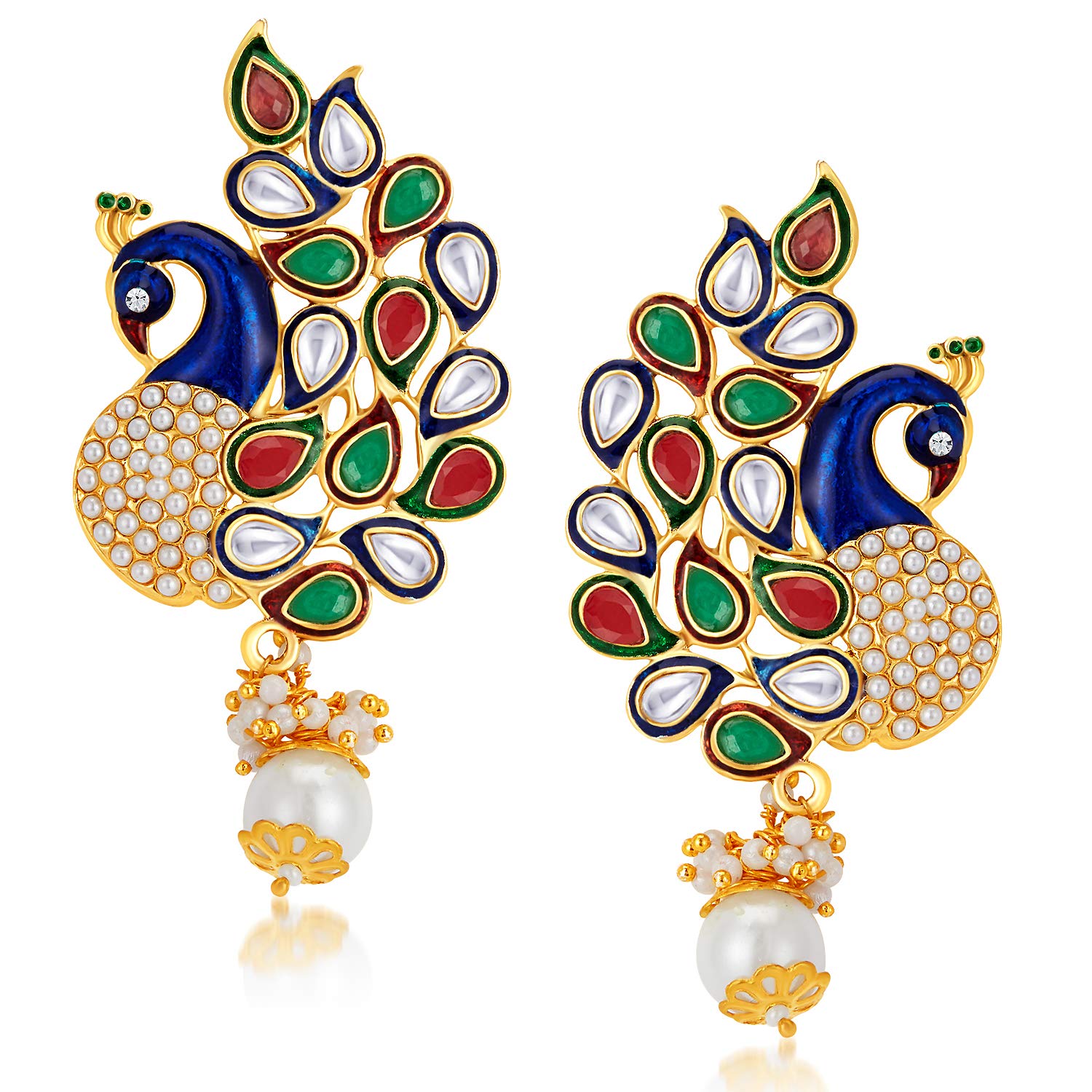 Sukkhi Glorious Pearl Gold Plated Kundan Peacock Meenakari Dangle Earring for Women (6083EADP570SK) (B09BNZ4QJJ) Amazon Price History, Amazon Price Tracker