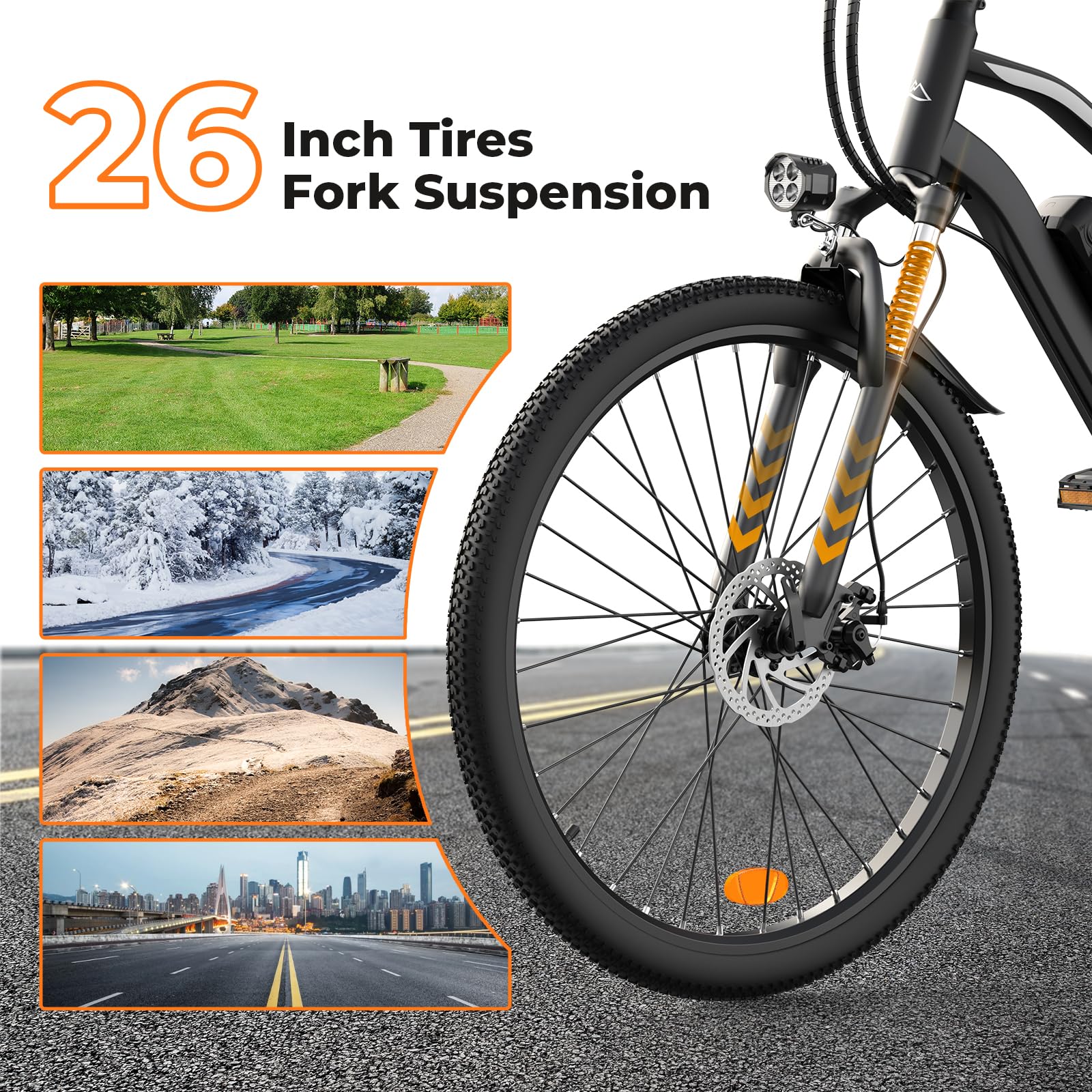 Electric Bike, 1000W/750/500W Peak Motor, 20MPH & 60/55 Miles, 26''/20'' Tires, Removable Battery, 7/5 Speed E-Bike, Dual Disc Brakes, Shock Absorber, Commuting Electric Bicycle for Adults