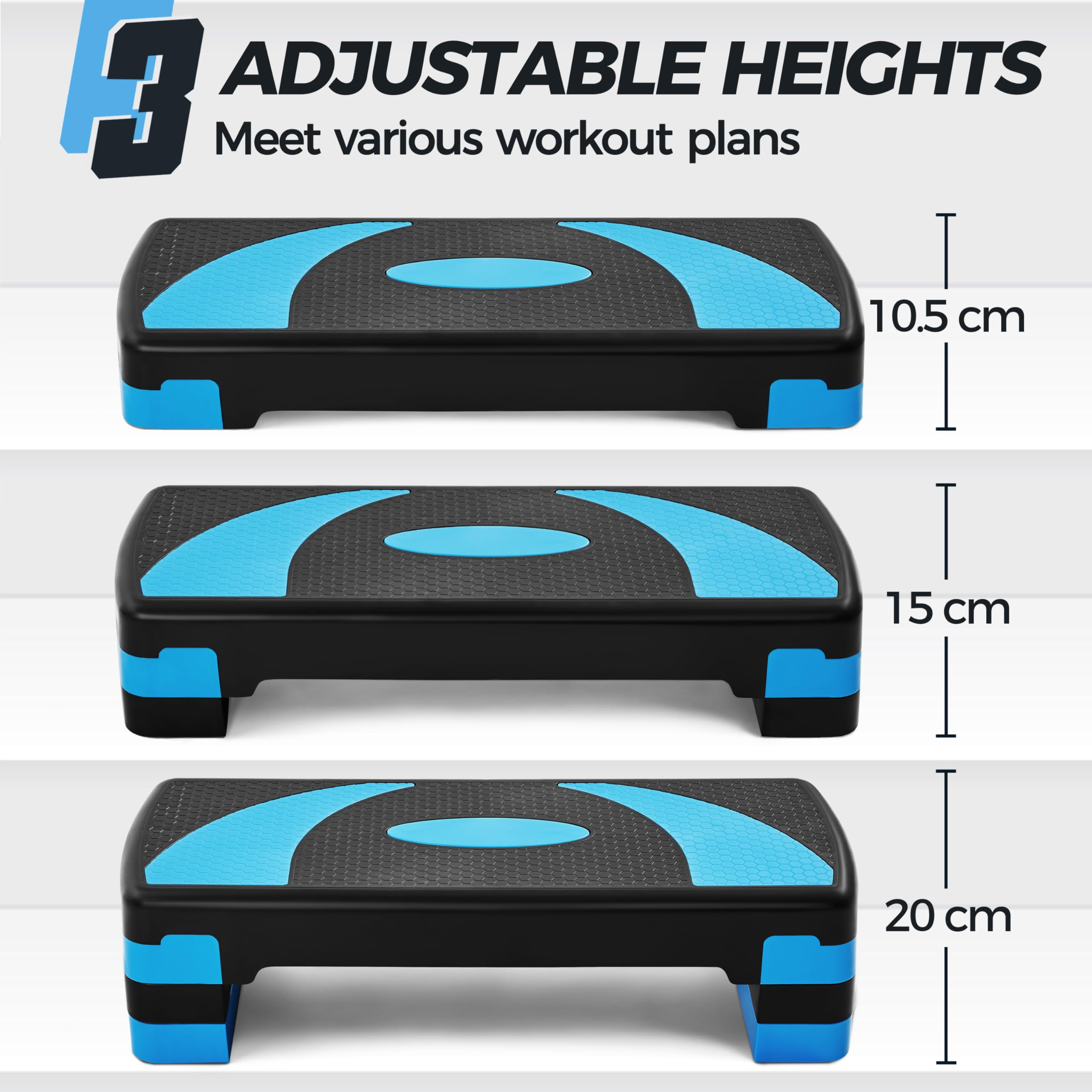 Abician Step de Fitness Stepper d'aérobic 79,5 x 30 x 20cm Réglable sur 3 Hauteurs Marche d'exercice pour Fitness à la Maison et au Bureau Bleu