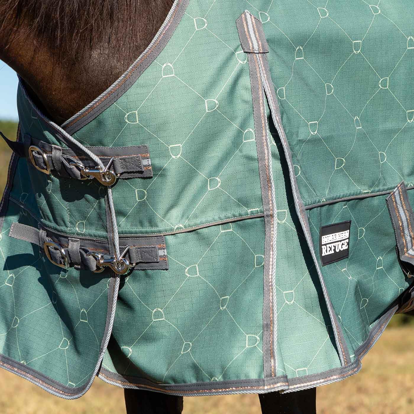 Jeffers Poplar Head Uniquely English 1200 Denier Turnout Blanket, 240 Gram, Spruce Stirrup Irons, 78"