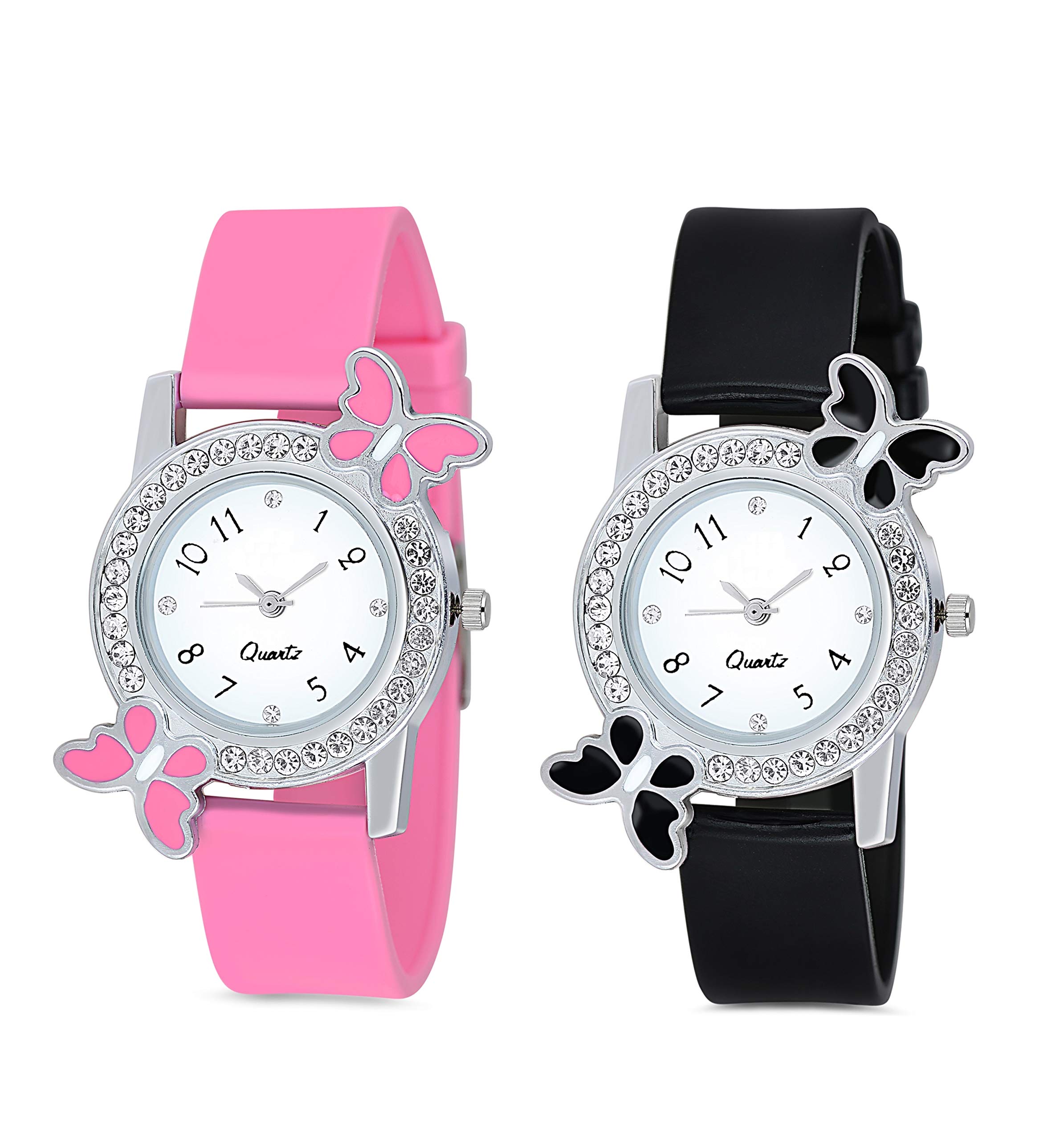 Shivark Analog Butterfly Diamond Studded Watch Combo for Womens Pink and Black (B08TX6338T) Amazon Price History, Amazon Price Tracker