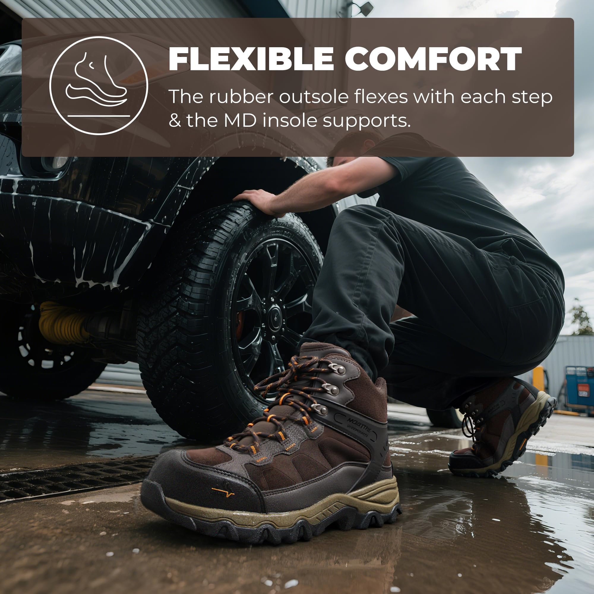 NORTIV 8 Waterproof Steel Toe Boots for Men Slip Resistant Safety Industrial Boots