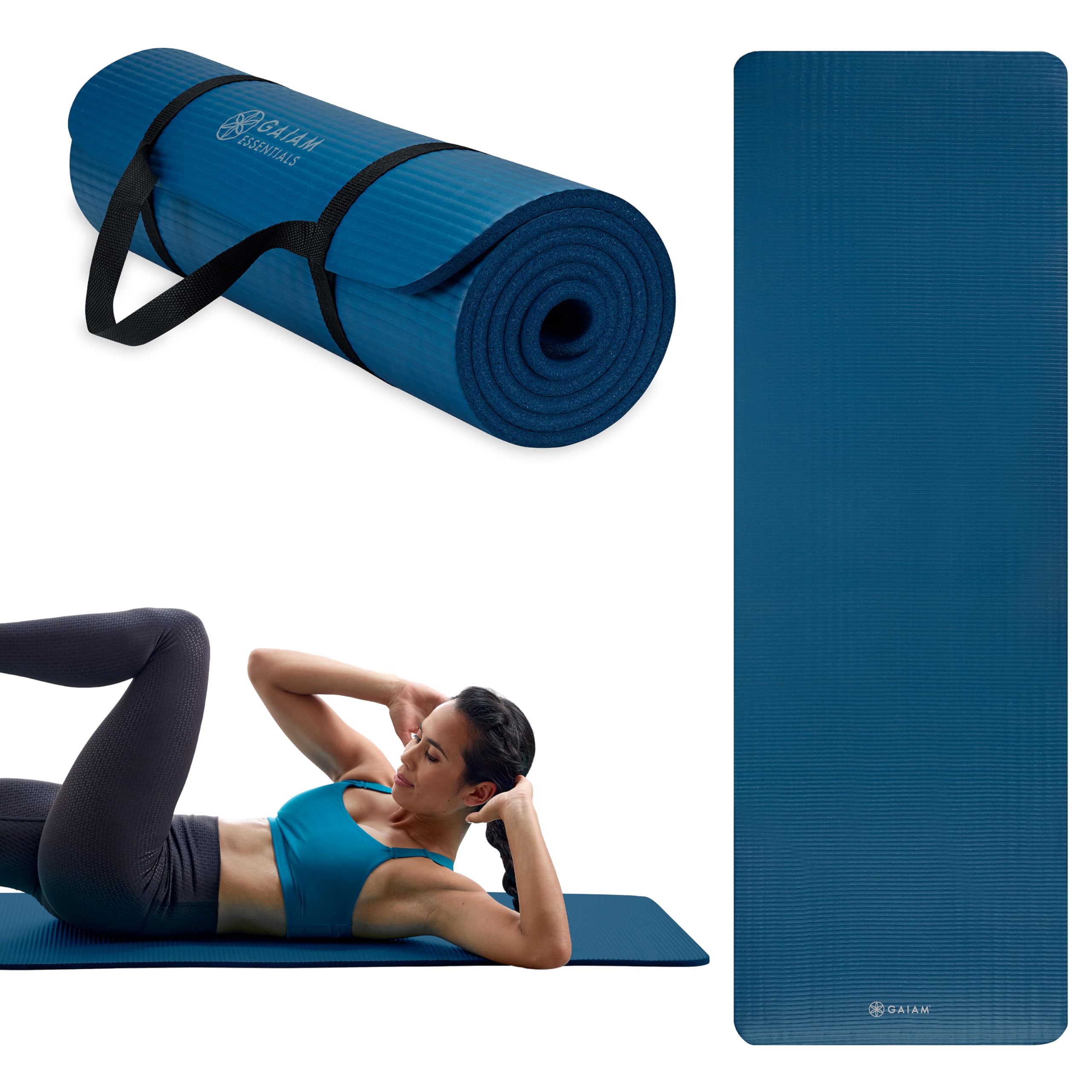 Gaiam Essentials Yoga Fitness & Exercise Mat, Navy, 72" L x 24" W x 10mm Thick
