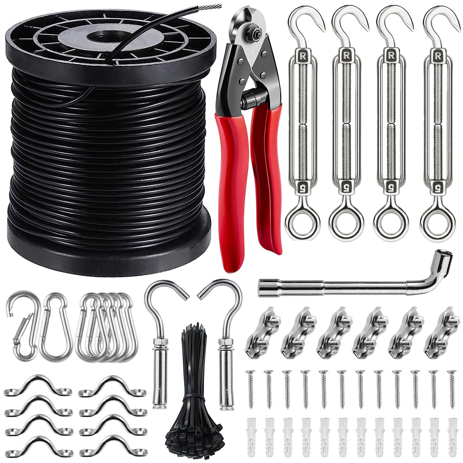 Azonee String Light Suspension Kit Outdoor Light Guide Wire 50M Coated Stainless Steel 304 Wire Rope String Light Hanging Kits Light Hanging Kit for Outdoor String Lights Patio Lights Camping Lights