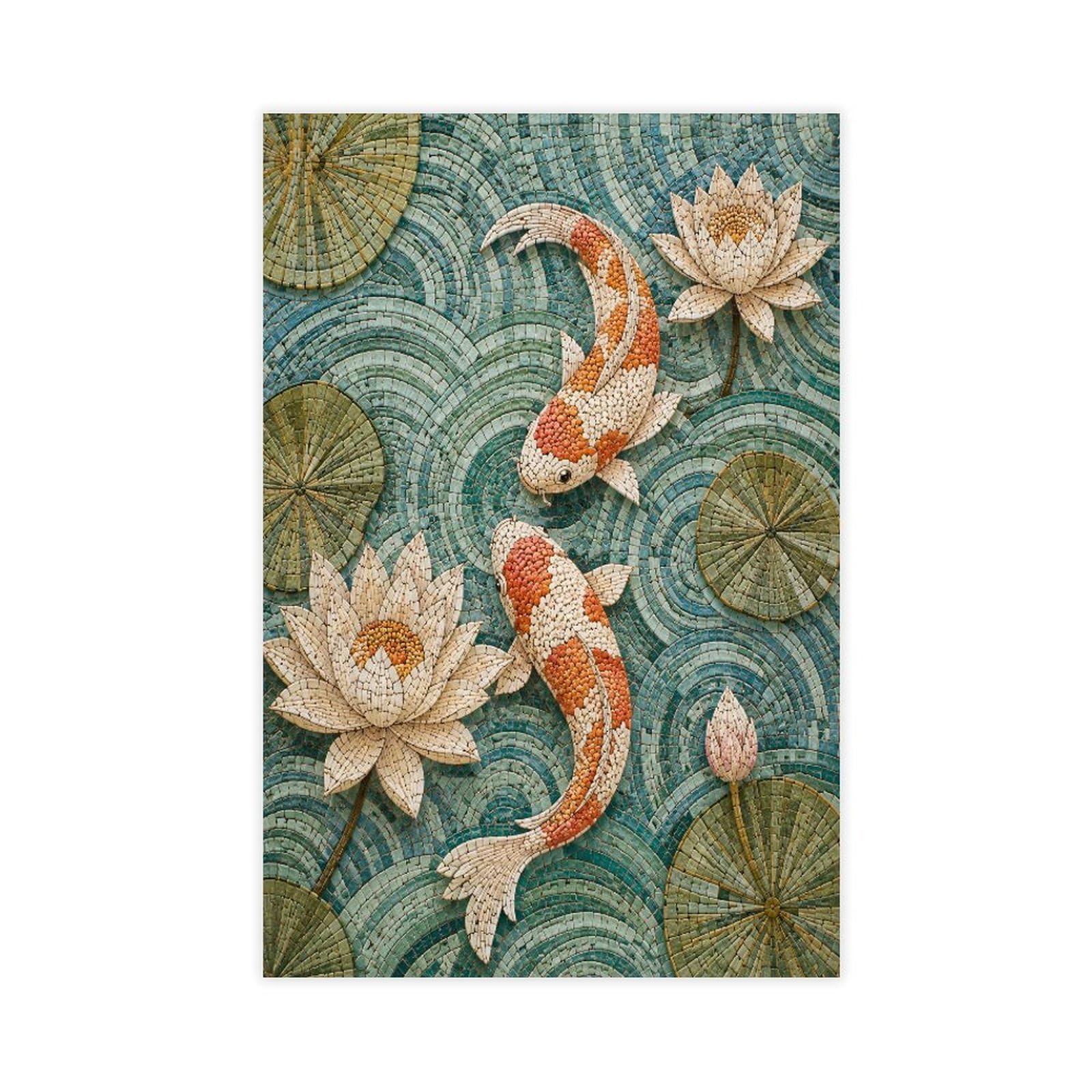 W7c8u2x3 Unframe-Style-22 Koi Fish Lotus Canvas Wall Art, Japanese Woodblock Bedside