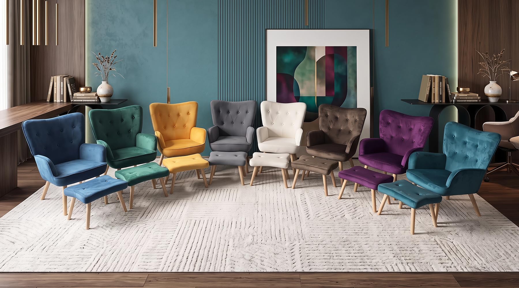 HollyHOME Fauteuil avec Repose Pied Scandinave Fauteuil de Salon Relax Chaise Velours Fauteuils D'appoint en Bois Fauteuils de Lecture pour Chambre à Coucher, Violet