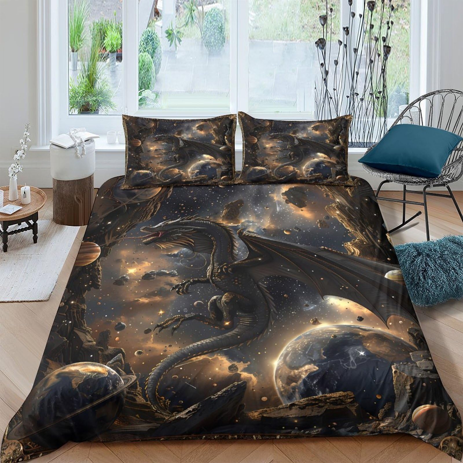 GPLZQXKJNH 3D Printed Galaxy Starry Sky Duvet Cover Set Microfiber Soft Nebula Bedding Set with 2 Pillowcases for Bedroom Decor, Single（135x200cm）