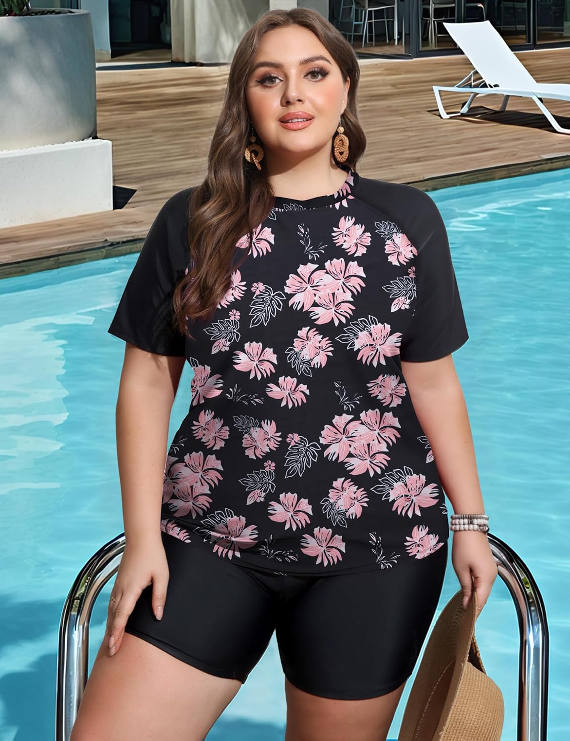 Tralilbee Plus Size Swimsuit for Women Two Piece Short Sleeve Swim Tops Bathing Suits with Shorts L-4X - Image 5