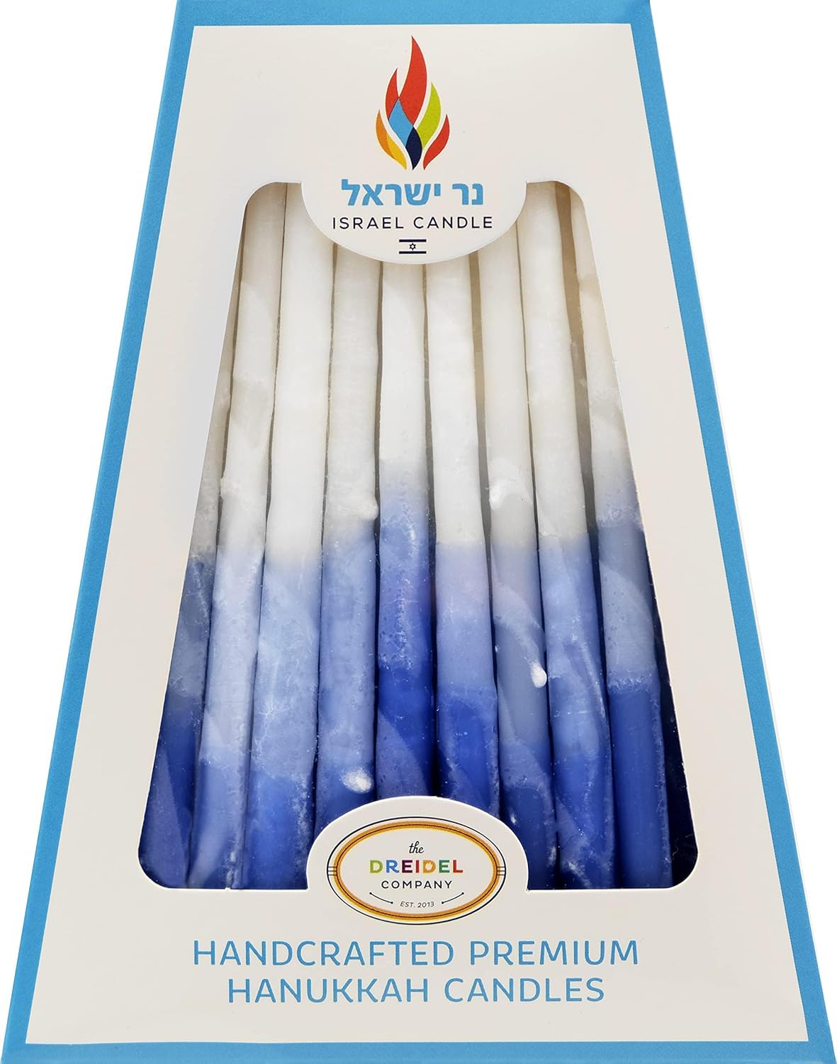 The Dreidel Company 5-Pack Hanukkah Candles 45 Chanuka Candles, 1-Hour Burn Time, Decorative Frosted Blue, Light Blue, White - Hand Dipped