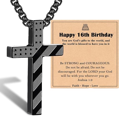 Tarsus 16 Year Old Boy Gifts, Cross Necklace 16th Birthday Decorations Present G