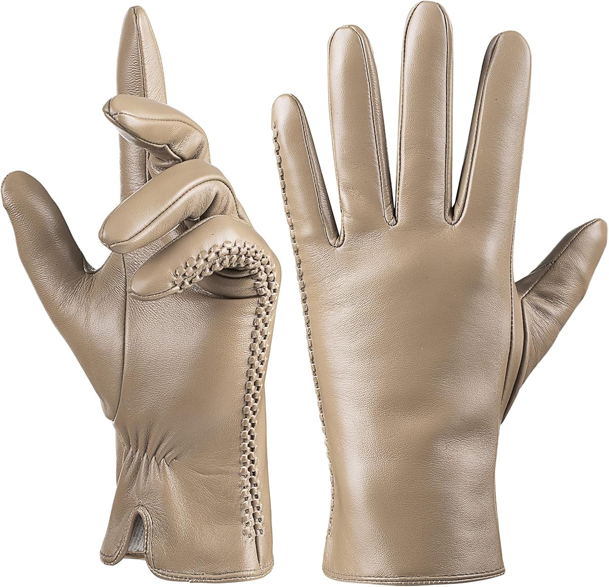 Genuine Sheepskin Leather Gloves for Women, Winter Warm Touchscreen Texting Cashmere Lined Driving Dress Gloves