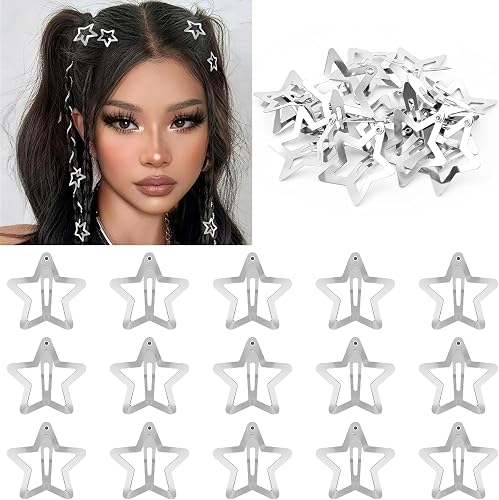 SAOROPEB Y2K Silver Star Snap Hair Clips for Women Festival & Concert