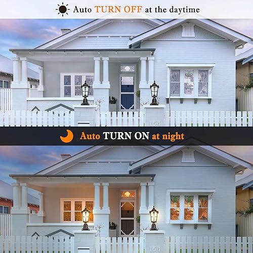 Miniatura 5 de Luz de poste para exteriores cableada de 120 V del anochecer al amanecer, color negro, romana, lámpara impermeable de poste de aluminio con base de