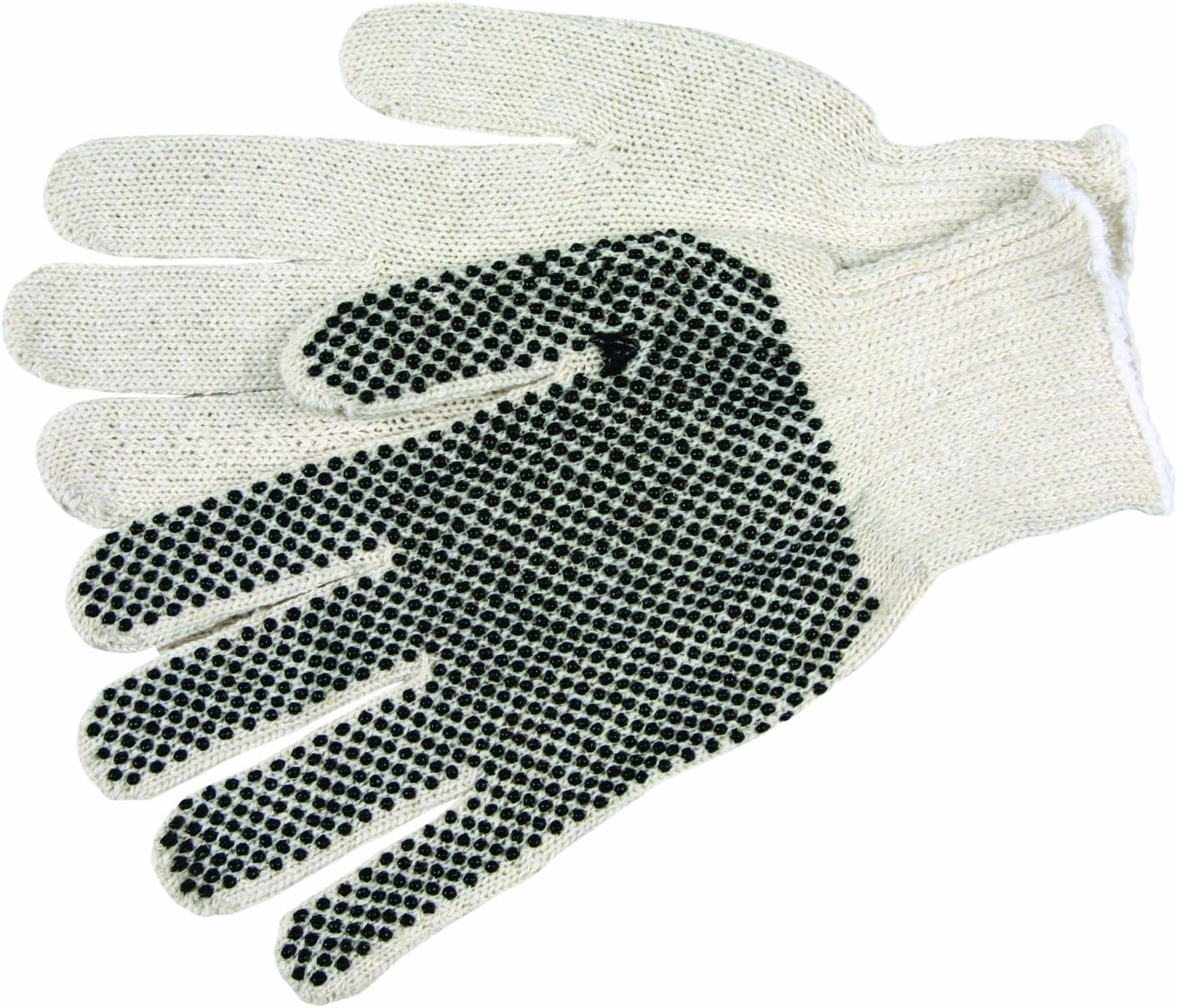 MCR Safety 9657LM Economy Weight Cotton/Polyester 7 Gauge String Knitted Multi-Purpose Gloves with White Hemmed Cuff, Natural, Large, 1-Pair
