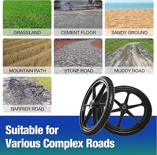 Miniatura 5 de 2 neumáticos planos de poliuretano de 20 pulgadas con rodamientos de 3/4 y 5/8 pulgadas, neumáticos y ruedas no inflados, rueda de 20 x 2 pulgadas
