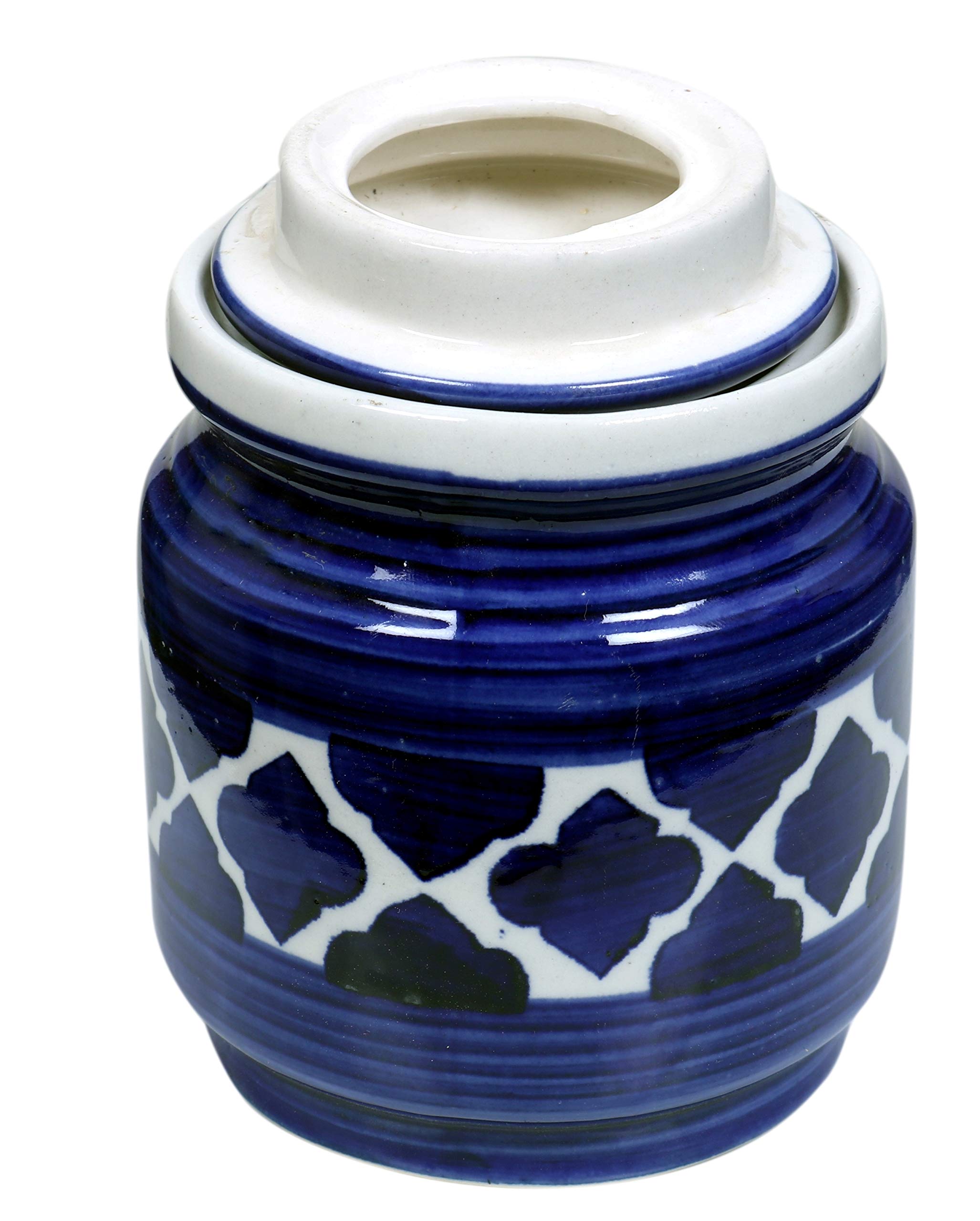 RAJ ROYAL Ceramic Hand Painted Pickle Jar with Lid | 500gm Achar Burni | Pickels Containers | Traditional Airtight Clay Canister Storage for Pickles, Chutney and Kitchen Essentials (Blue) - Image 3 thumbnail