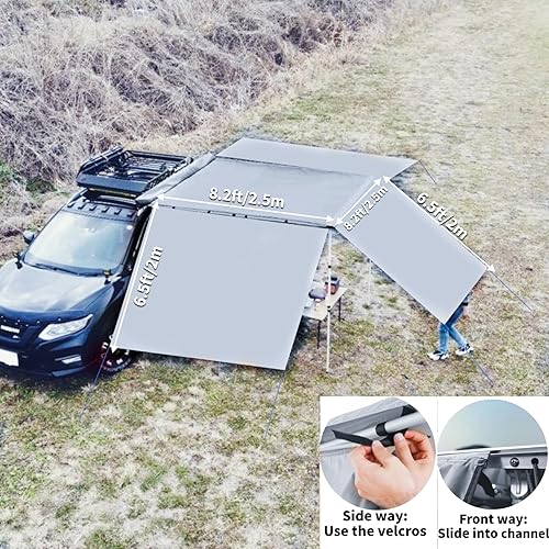 Miniatura 15 de DANCHEL OUTDOOR Toldo para vehículo con cortavientos de pared lateral, toldo portátil para automóvil, sombra de extensión para caravana, refugio