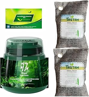 Lavender non-electric air purifier set: formaldehyde-removing gel+ test kit+2activated charcoal packs. Eliminates formaldehyde, benzene, ammonia, TVOC & odors. For bedroom, closet, kitchen, new home