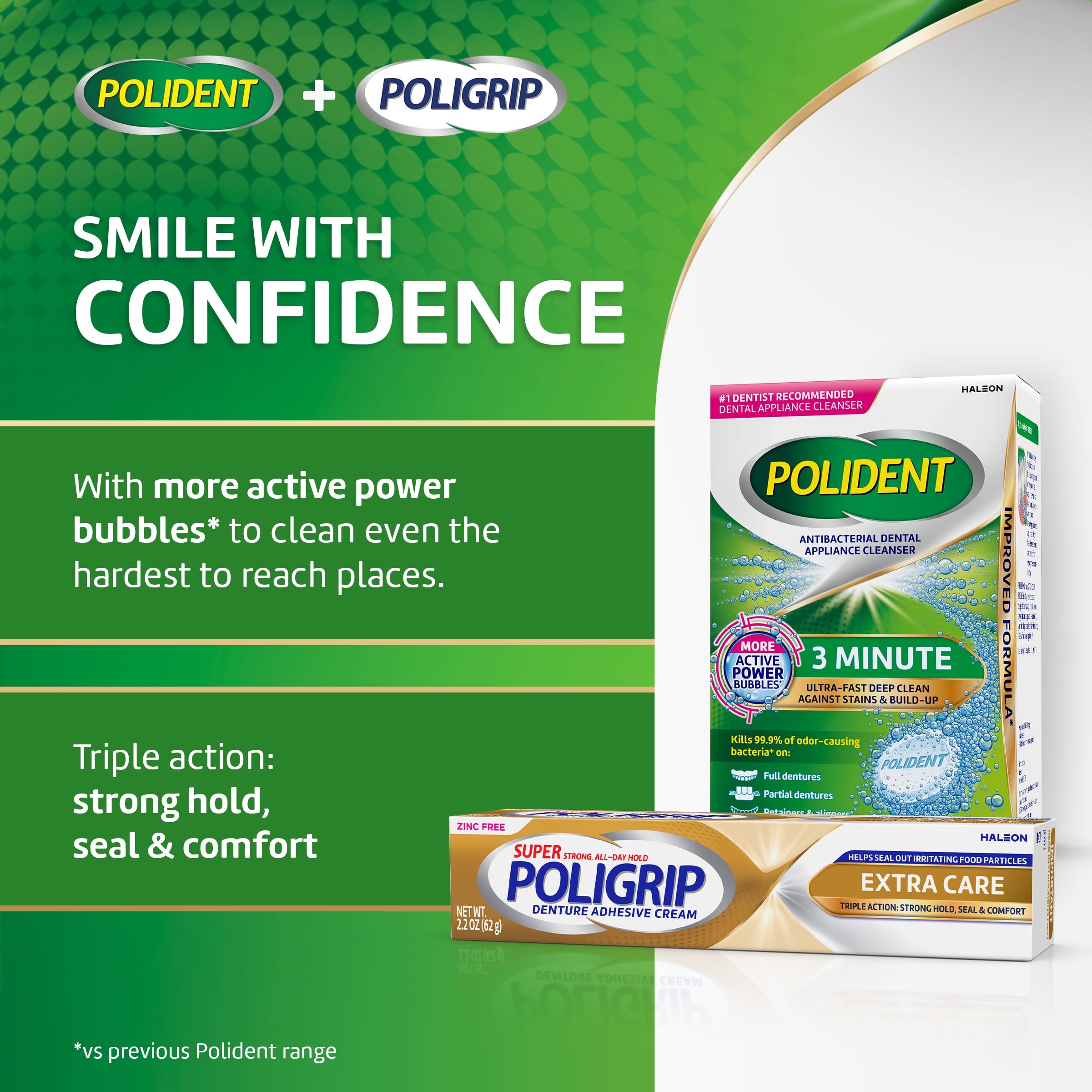Super Poligrip Extra Care Lot de 4 crèmes adhésives pour prothèses dentaires sans zinc 62,4 g
