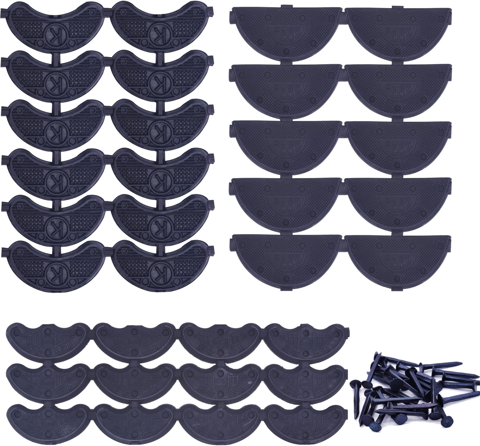50pcs 25 Pairs Heel Plates Shoe Heel Taps Sole Heel Repair Pad Replacement with Nails, Large, Medium, Small, 3 Size, Black