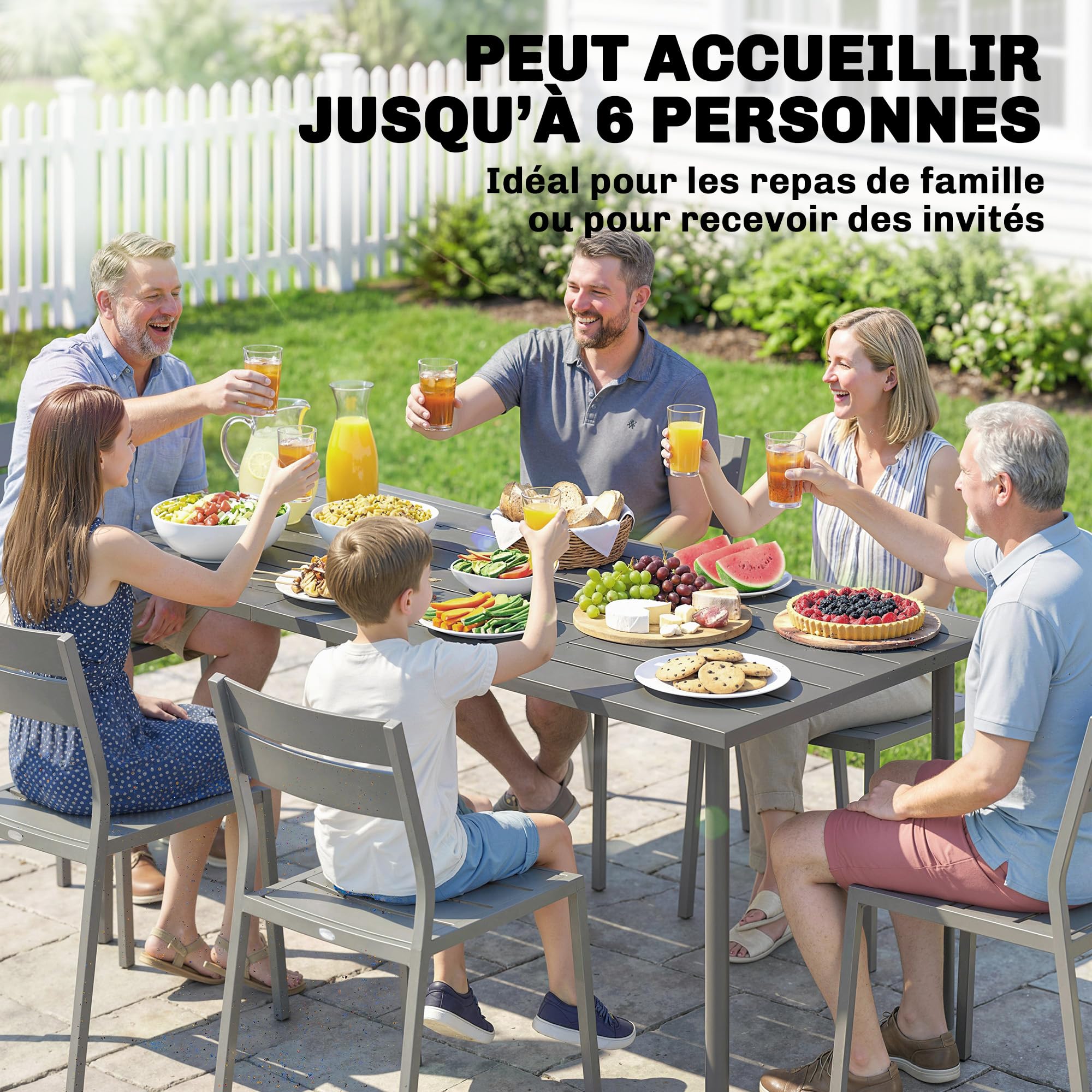 Outsunny Table de Jardin rectangulaire 165 x 80 cm métal Gris foncé