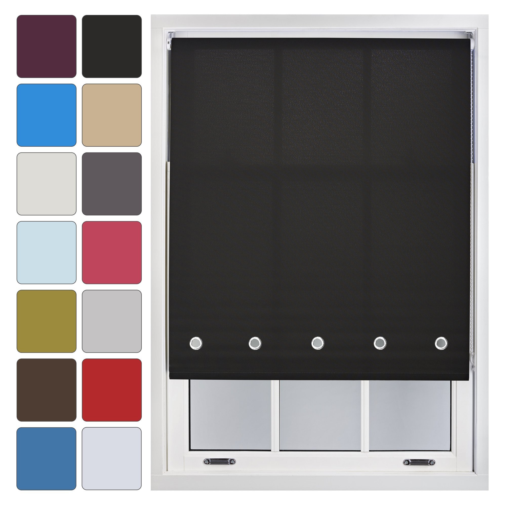 FURNISHED Daylight Roller Blind with Eyelets Made to Measure, Black, Up to 120W x 165H cm