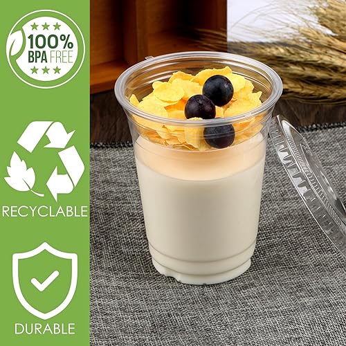 Miniatura 4 de TOFLEN Vasos de plástico transparente de 12 onzas con tapas desechables para cereales para desayuno, aperitivos, frutas, verduras y salsas (50