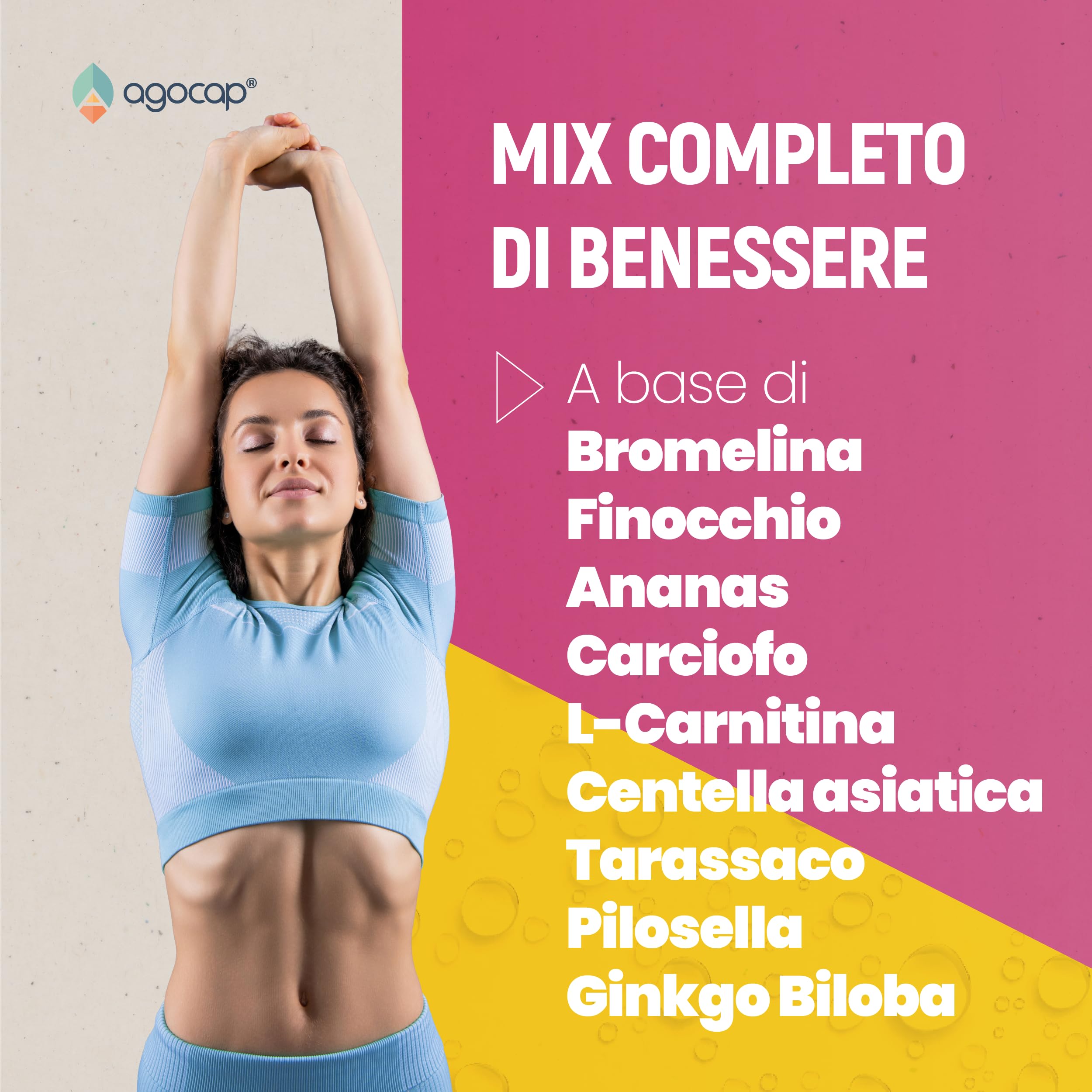 Drenante Linfatico con Bromelina, Centella Asiatica e Finocchio – Supporto Drenaggio Liquidi e Benessere Corpo, Antiossidante con Bromelina forte, Carciofo e Tarassaco – 120 cpr Agocap - 3