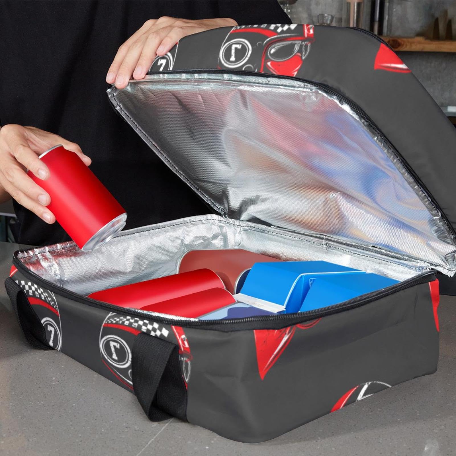Grand sac à déjeuner isotherme pour homme et femme, double couche, étanche, étanche, réutilisable, sac fourre-tout pour le travail, l'école, le pique-nique, la plage, le camping, les voyages, motif