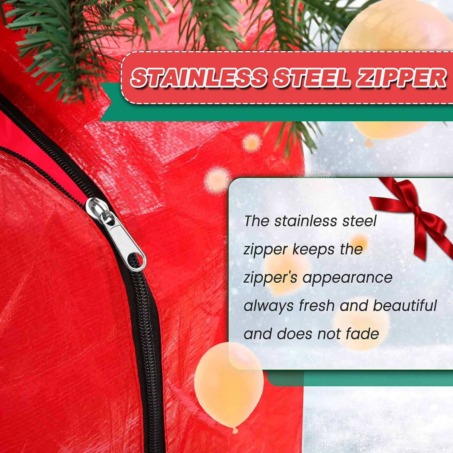 Narremcoy 9 ft Christmas Tree Storage Bag 65 X 15 X 30 inch Red, Suitable for Artificial Christmas Trees Up to 9 ft Tall.Durable Handles, Stainless Steel Zipper - Proof PE Polyethylene Made of Christmas Tree Bag
