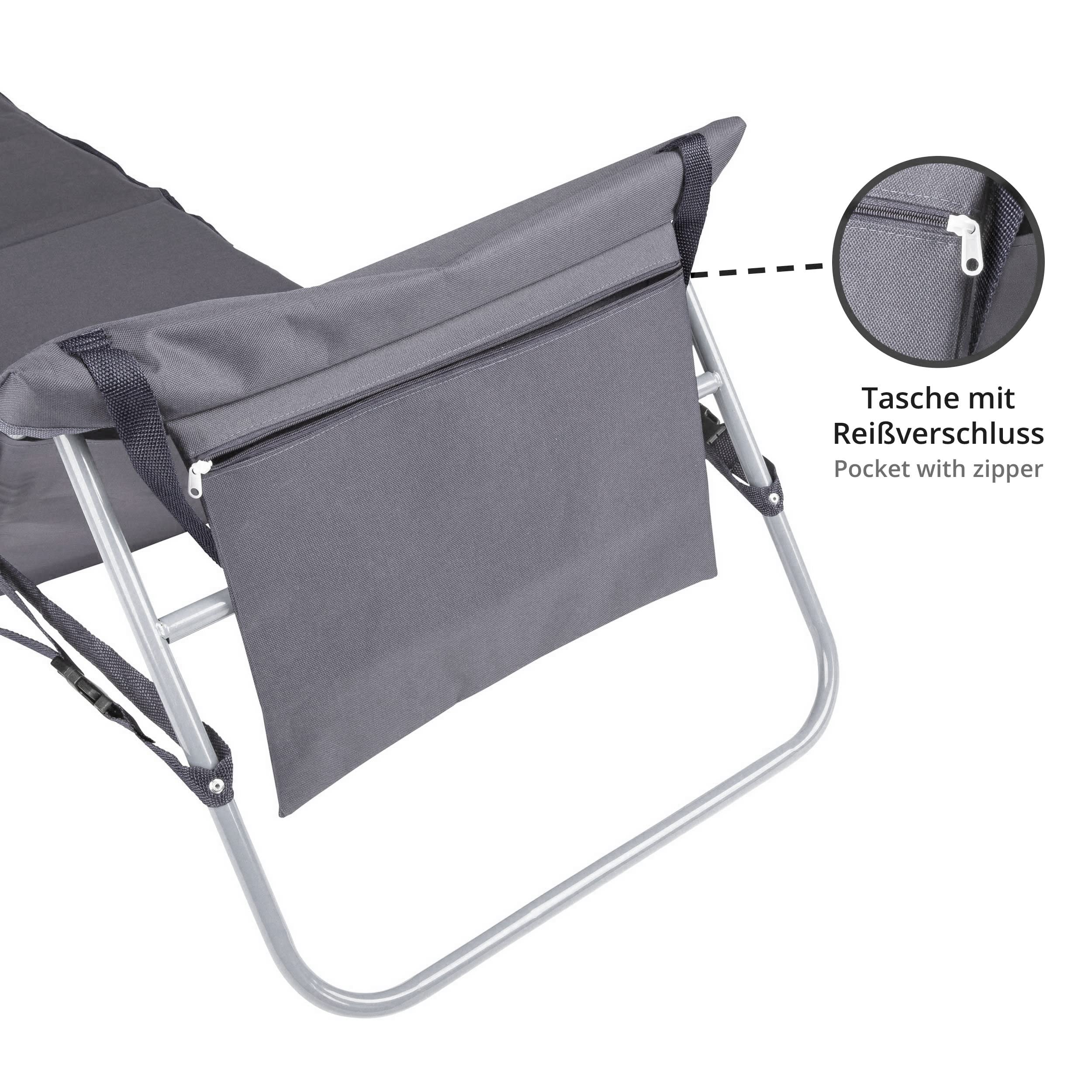 ONVAYA® Strandmatte mit Rückenlehne in Grau | 2cm gepolsterte Sonnenliege mit Tasche | Strandliege faltbar & klappbar | Sonnenmatte mit Tragegurt | Strandmatratze 161 x 55 x 45 cm