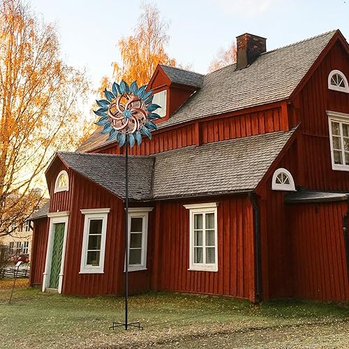 Miniatura 7 de Molinillos de viento de metal para exteriores de 82 pulgadas, grandes hilanderos de viento cinéticos, esculturas de viento giratorias de 360 grados,