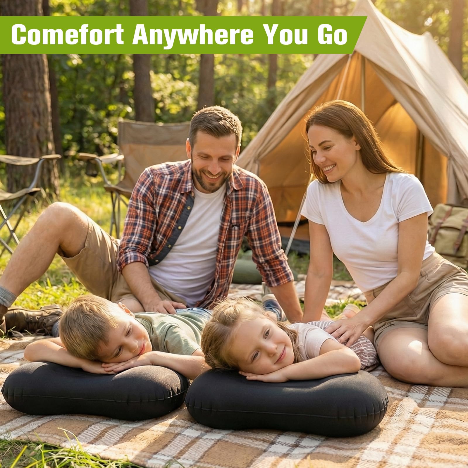 Oreiller Camping et Coussin Gonflable Ultra-Compact Léger Gonflable de Voyage avec Support Ergonomique, Oreiller de Plage pour Randonnée, Backpacking et Outdoor, Accessoires (Noir)