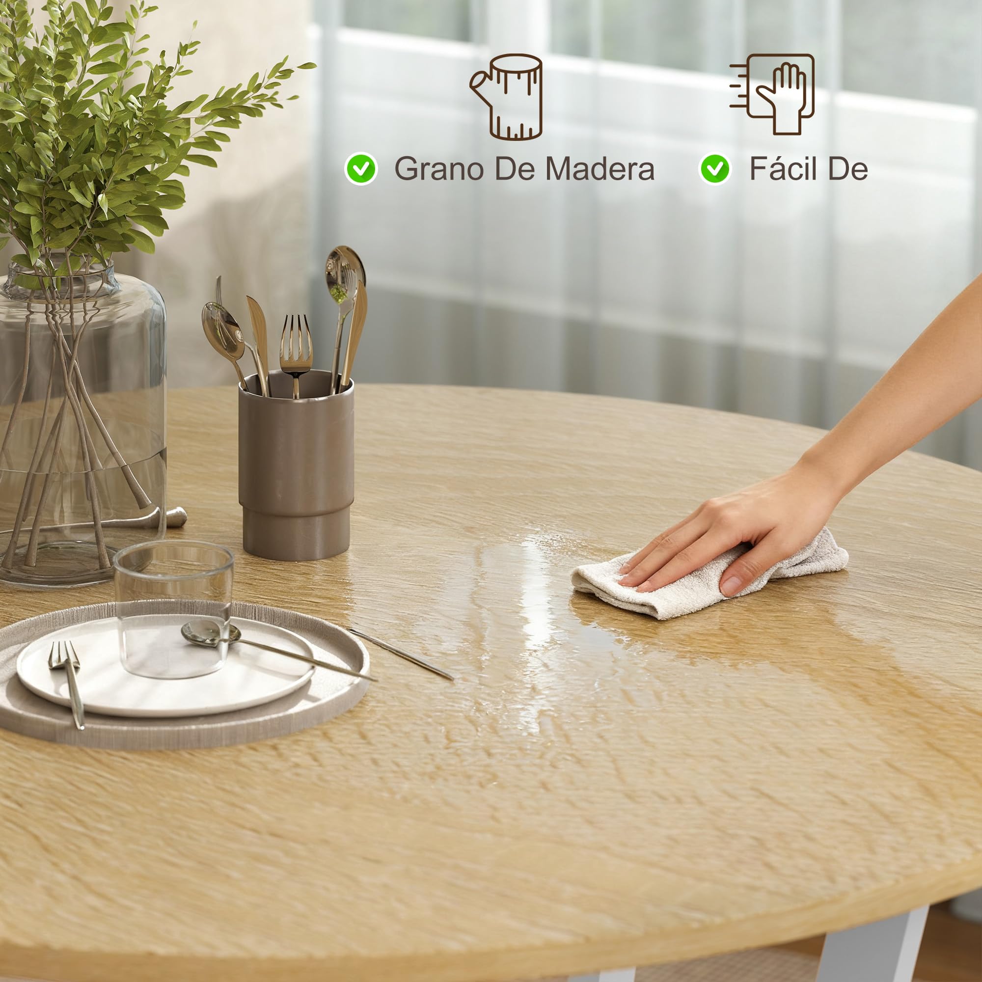 HOMCOM Mesa de Comedor Redonda para 2-4 Personas, Mesa de Cocina Industrial, Patas Curvadas de Acero, para Salón, 90x90x76 cm, Natural y Blanco