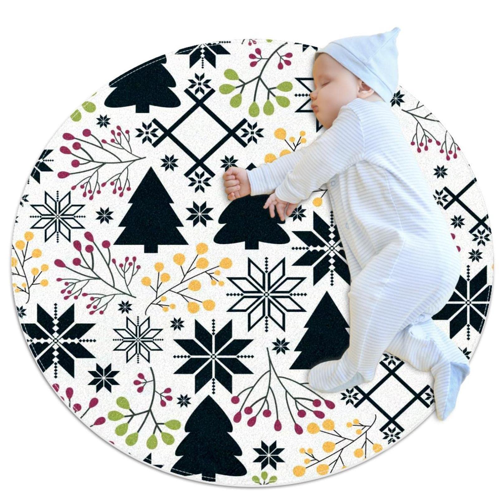 Tapis de jeu rond flocons de Noël 80cm pour l'éveil des enfants et bébés